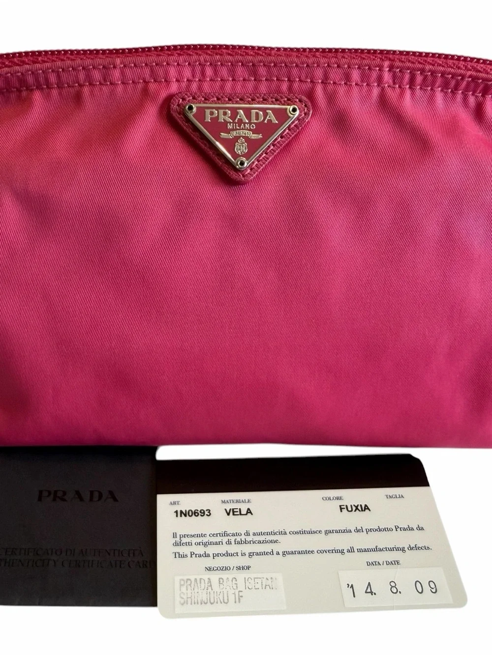 Prada Fuchsia Vela Nylon Cosmetic Pouch with Triangle Logo